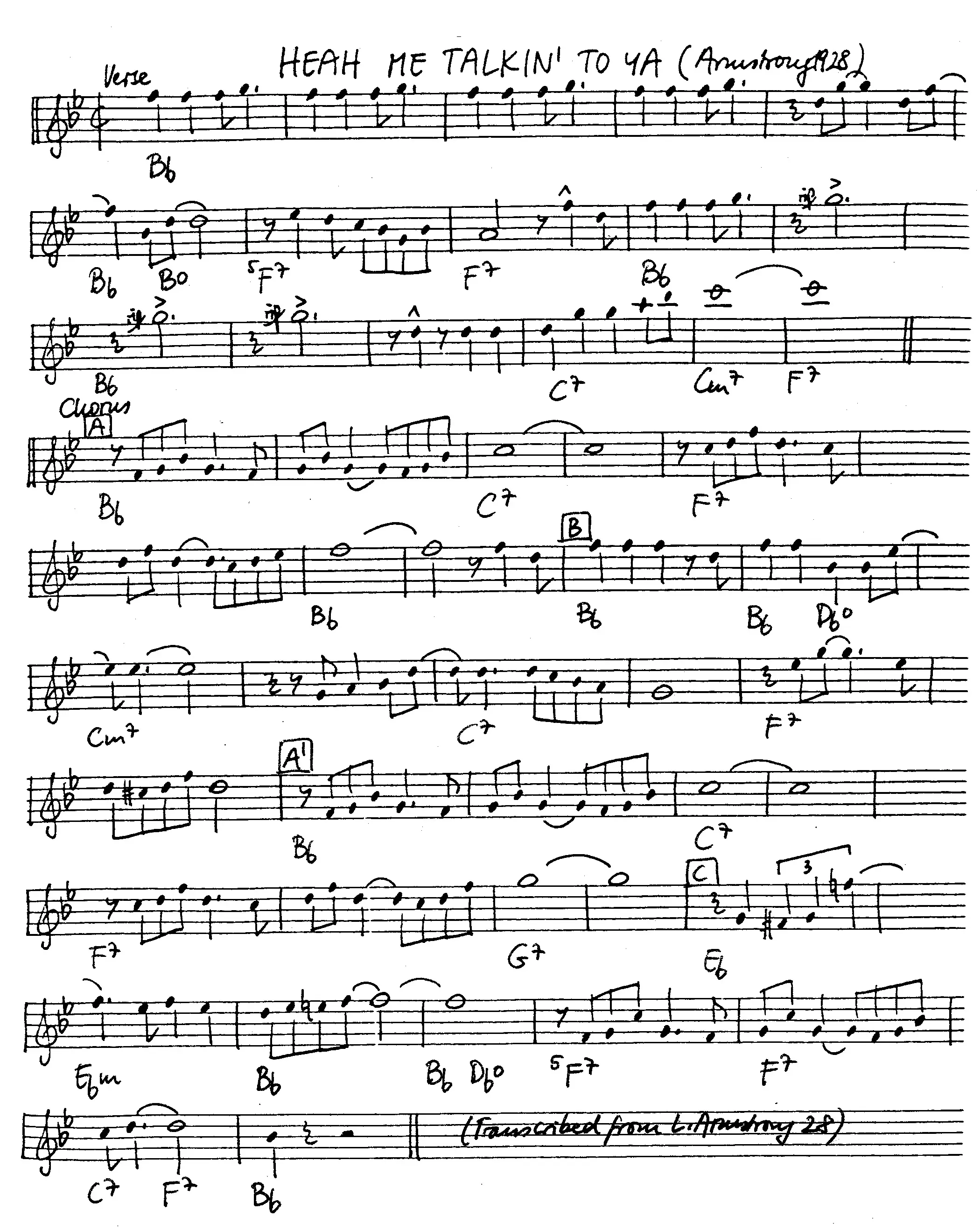 heah me talking to ya free jazz leadsheet - Courtesy of the Jungle Jazz Band